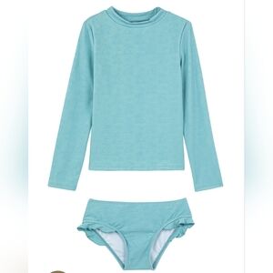 Gottex Kids Swim Set Long Sleeve Rashgaurd Teal Blue Palm Print Size 5 NEW